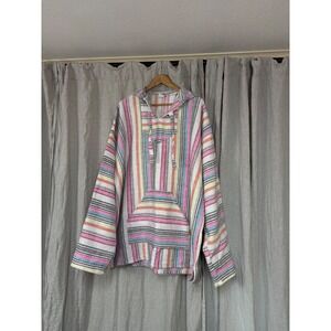 Molina Mexican Baja Hoodie Mens 2XL Striped Pink Blue White Pullover Drug Rug